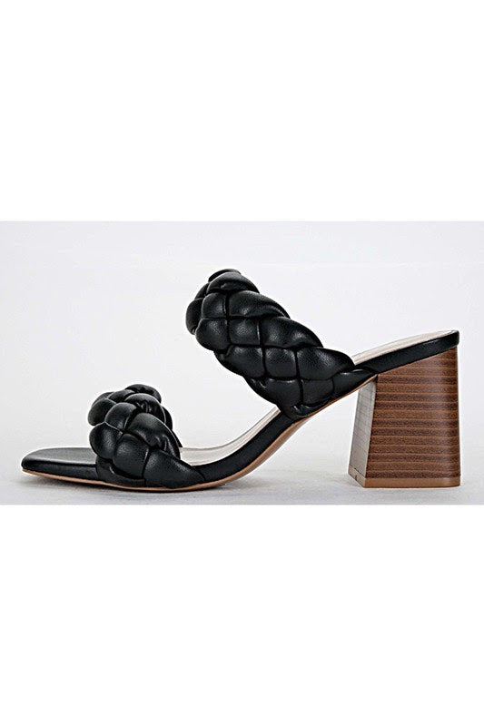 Black Criss Cross Leather Sandals with Heel