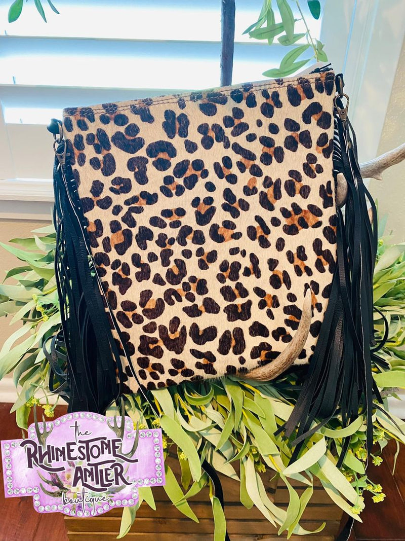 Leopard Hair on Hide Fringe Crossbody