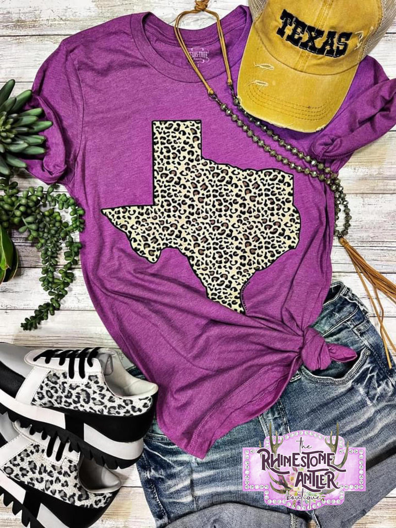 Leopard Print Texas Tee - Magenta