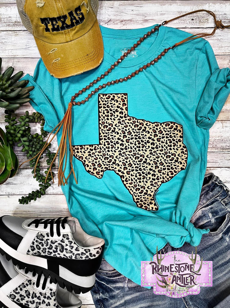 Leopard Print Texas Tee - Sea Green