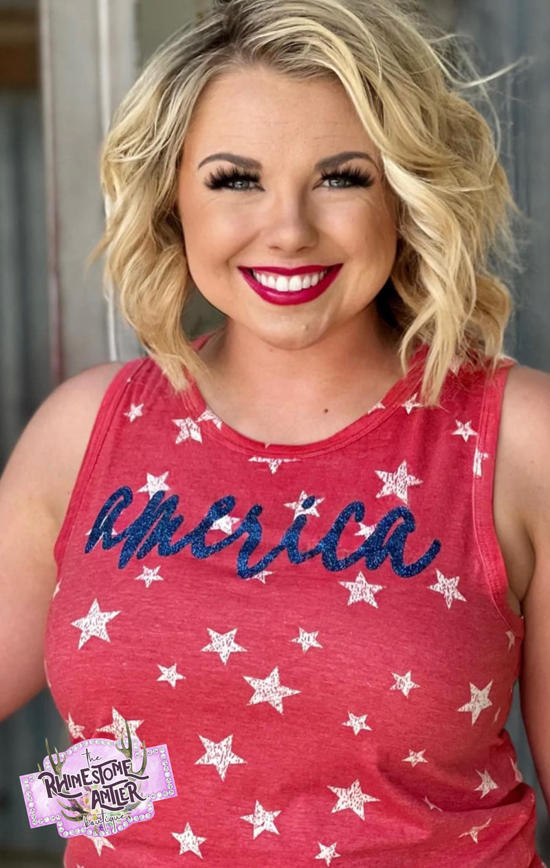 America Glitter on Stars Tank