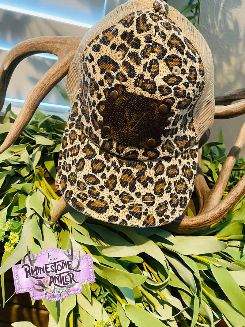 Repurposed LV Ball Cap Leopard with Light Brown Mesh