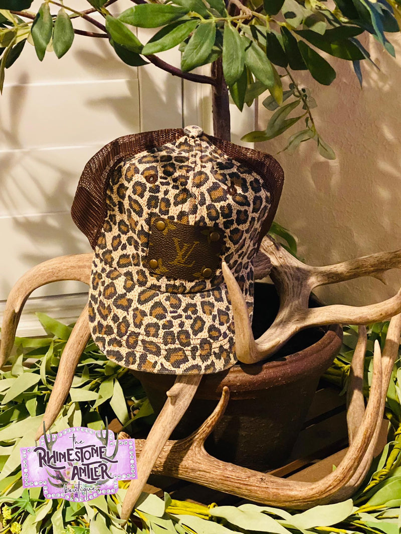 Repurposed LV Ball Cap Leopard with Dark Brown Mesh