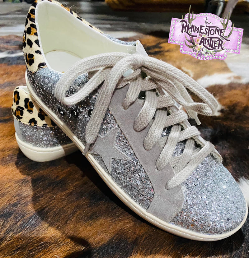 Jazzy Silver Glitter Leopard Sneakers