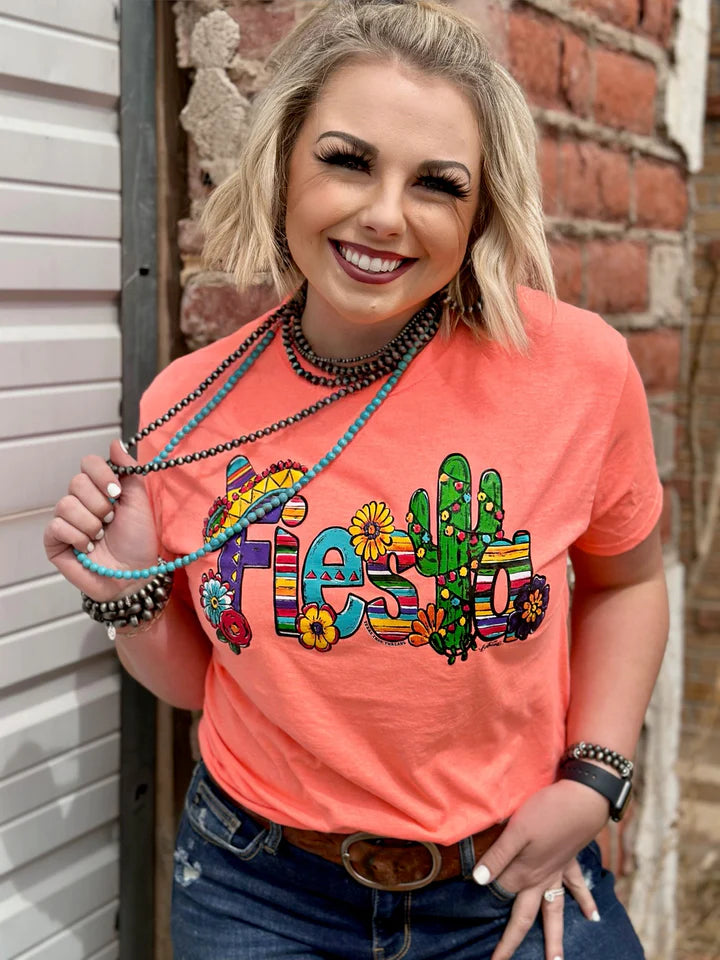 Fiesta Colorful Serape Tee in Neon Orange