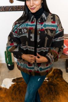 Brown Jade Aztec Jacket with Pockets