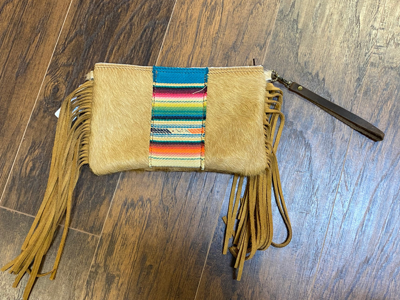 Light Brown Cowhide with serape print fringe