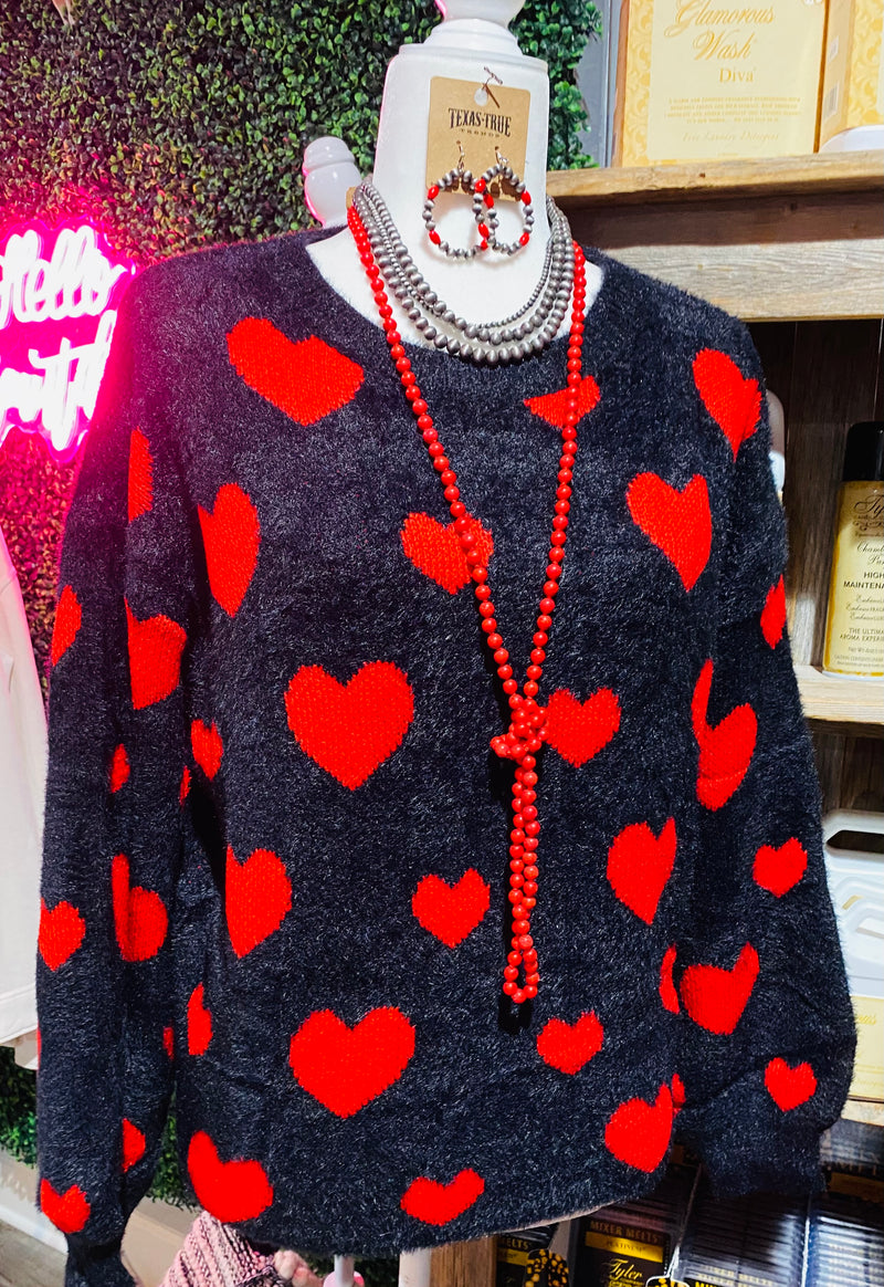 Black & Red Heart Sweater