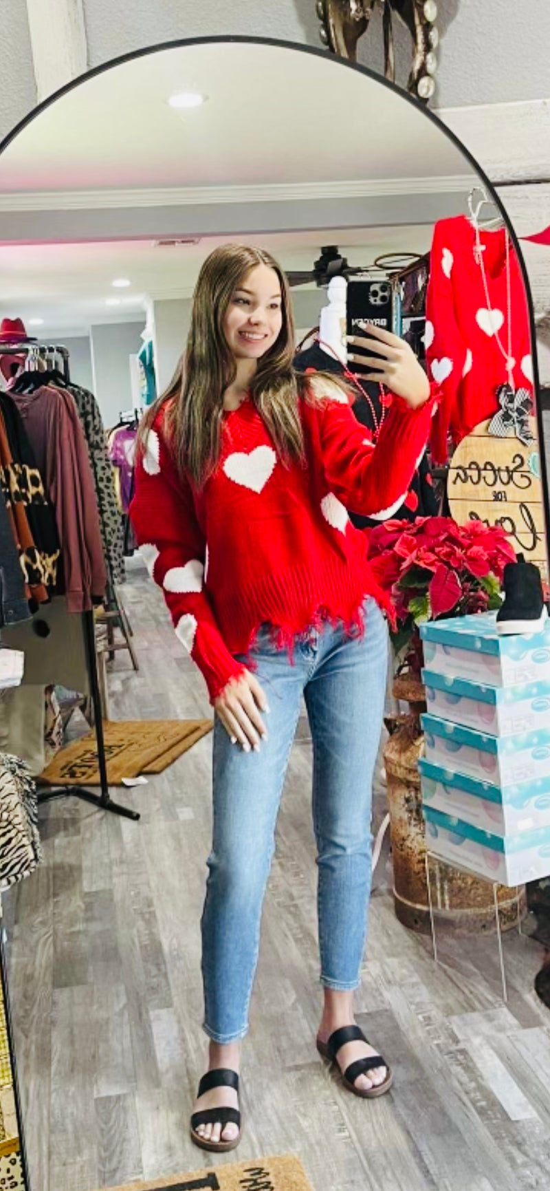 Red Heart Fringe Sweater