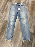 JB High Waist Destroyed Multi Color Paint Splatter Boy Friend Jeans