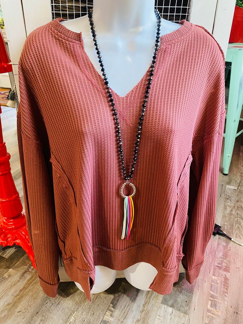 Mauve long Sleeve Waffle Top