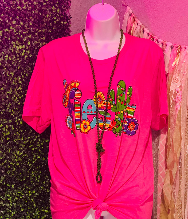 Fiesta Colorful Serape Tee in Charity Neon Pink